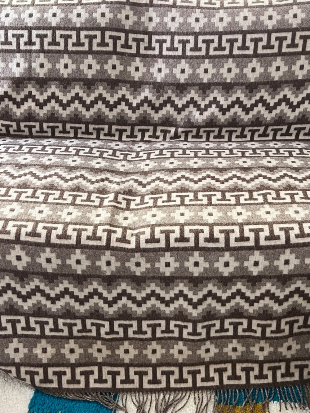 Alpaca Superfine Blanket Inca Pattern Brown & Cream Throw 53 x 61 Incalpaca TFX